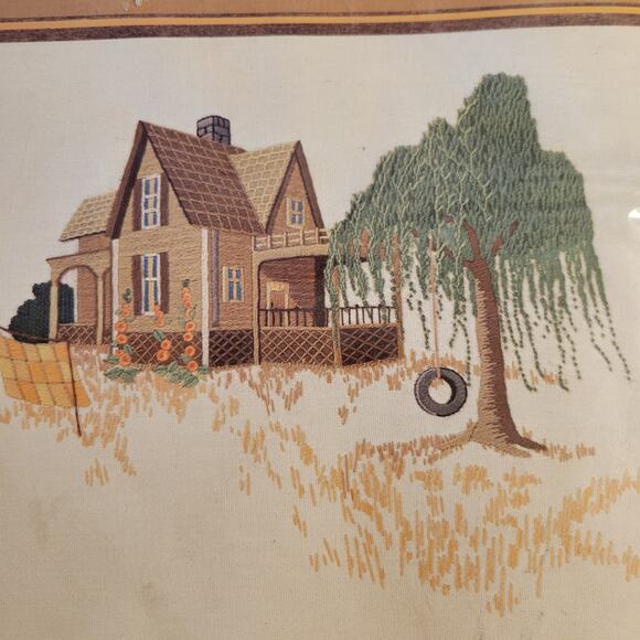 Sunset Stitchery "Country Home" Needlepoint Kit 16x20 Frame Sealed 1976 Sealed - Picture 2 of 15